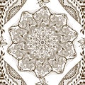 Vector seamless texture with floral mandala in indian style. Mehndi ornamental background Royalty Free Stock Photo