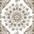 Vector seamless texture with floral mandala in indian style. Mehndi ornamental background Royalty Free Stock Photo