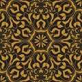 Vector seamless texture. Golden vintage pattern on black background. Arabesque and floral ornaments Royalty Free Stock Photo