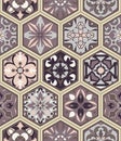 Vector seamless texture. Mosaic patchwork ornament with hexagon tiles. Portuguese azulejos decorative pattern Royalty Free Stock Photo