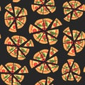 Vector seamless texture of pattern with margherita pizza. Slices in a flat style