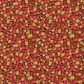 Vector seamless texture of red, yellow and brown asymmetric decorative tiles wall Royalty Free Stock Photo