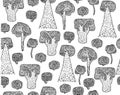 Vector seamless trees pattern, black silhouettes.