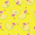 Vector seamless tropical pattern with animal pink flamingo l