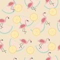 Vector seamless tropical pattern with animal pink flamingo