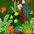 Vector seamless vintage pattern. Exotic flowers and plants.