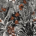 Vector seamless vintage pattern. Exotic flowers and plants. Royalty Free Stock Photo