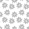 Vector seamless virus pattern. Cartoon black and white cell design. Artistic endless bacteria background