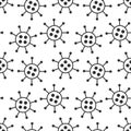 Vector seamless virus pattern. Cartoon black and white cell design. Artistic endless bacteria background