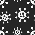 Vector seamless virus pattern. Cartoon black and white cell design. Artistic endless bacteria background. Coronavirus