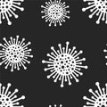 Vector seamless virus pattern. Cartoon black and white cell design. Artistic endless bacteria background. Coronavirus