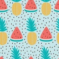 Vector seamless wallpaper pattern with watermelon slices pineapple summer fresh fruit design Royalty Free Stock Photo