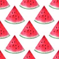 Vector seamless watercolor hand drawn watermelon pattern.