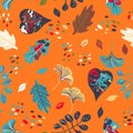 Vector seamless watercolor pattern with fall colorful leaves Royalty Free Stock Photo