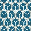 Vector Seamless White Navy Color Hand Drawn Distorted Lines Cube Shape Grunge Retro Pattern