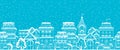 Vector seamless winter snowy city scape. Graphic background