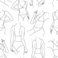 Vector seamless women in lingerie pattern. Modern minimalist art, aesthetic contour. Abstract women silhouette art, body