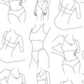 Vector seamless women in lingerie pattern. Modern minimalist art, aesthetic contour. Abstract women silhouette art, body