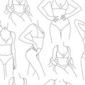 Vector seamless women in lingerie pattern. Modern minimalist art, aesthetic contour. Abstract women silhouette art, body