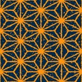 Vector Seamless Yellow Navy Color Hand Drawn Distorted Lines Star Shape Grunge Retro Pattern