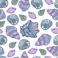 Vector seashells seamless pattern. On a white isolated background. Royalty Free Stock Photo