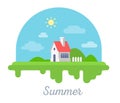 Vector seasonal illustration of beautiful house with chimney and