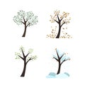 Vector seasons autumn winter spring summer trees leaves tree trunks forest garden icons nature color on white background Royalty Free Stock Photo