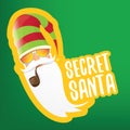 vector secret santa claus with sunglasses label or sticker isolated on green background. Secret santa gift ideas concept