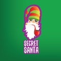 vector secret santa claus with sunglasses label or sticker isolated on green background. Secret santa gift ideas concept