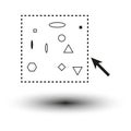 Vector selection box. Geometric shapes inside. Arrow pointer. Dotted outline.