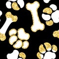 Vector semless golden sparkle pattern with dogs theme elements