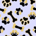 Vector semless golden sparkle pattern with dogs theme elements