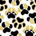 Vector semless golden sparkle pattern with dogs theme elements