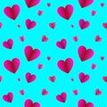 Vector Semless Pattern, Hearts on Light Blue Background, Valentines Day Background.