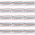 Abstract hand drawn red, white, blue brush stoke repeating pattern.
