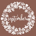 Vector september sign with wreath on brown background Royalty Free Stock Photo