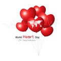 Vector 29 september world heart day concept design of red balloon and world map on white background