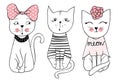 Vector series with cute fashion cats. Stylish kitten set.