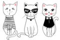 Vector series with cute fashion cats. Stylish kitten set. Royalty Free Stock Photo