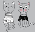 Vector series with cute fashion cats. Stylish kitten set.