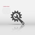 Vector service tool icon in flat style. Cogwheel with wrench sign illustration pictogram. Workshop business concept