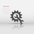 Vector service tool icon in flat style. Cogwheel with wrench sign illustration pictogram. Workshop business concept