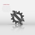 Vector service tool icon in flat style. Cogwheel with wrench sign illustration pictogram. Workshop business concept