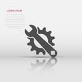 Vector service tool icon in flat style. Cogwheel with wrench sign illustration pictogram. Workshop business concept