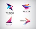 Vector set of abstract arrows, play logos. multicolor crystal pointer icons
