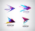 Vector set of abstract arrows, play logos. multicolor crystal pointer icons.