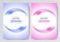 Vector set of abstract backgrounds in blue and pink. Templates for flyers, invitations, and covers with round wave