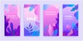 Vector set of abstract backgrounds, story for social net. Floral wavy sale banners, purple gradient bright vibrant Royalty Free Stock Photo