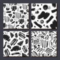 Vector set of Abstract black brush hand drawn seamless patterns.Art, artistic backgounds. Monochrome grunge texture Royalty Free Stock Photo