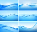 Vector Set of Abstract Blue Wave Backgrounds Royalty Free Stock Photo